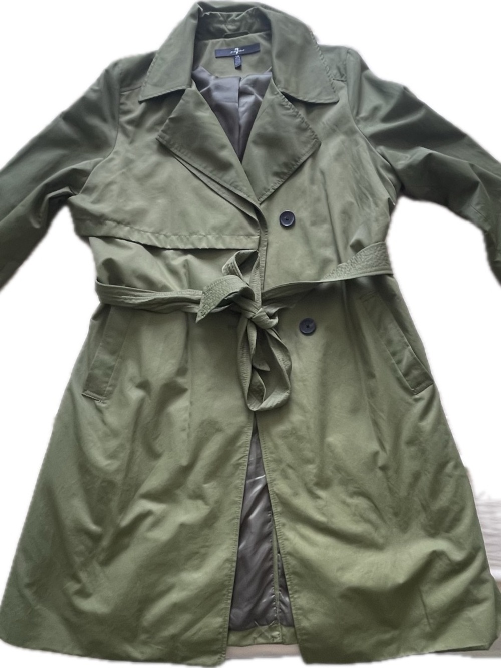 7 For All Mankind Olive Green Trench Coat with Waist Tie